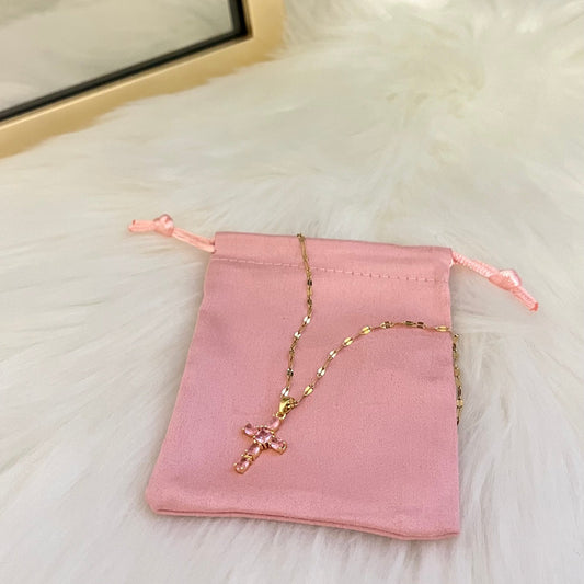 PINK MINI CROSS NECKLACE